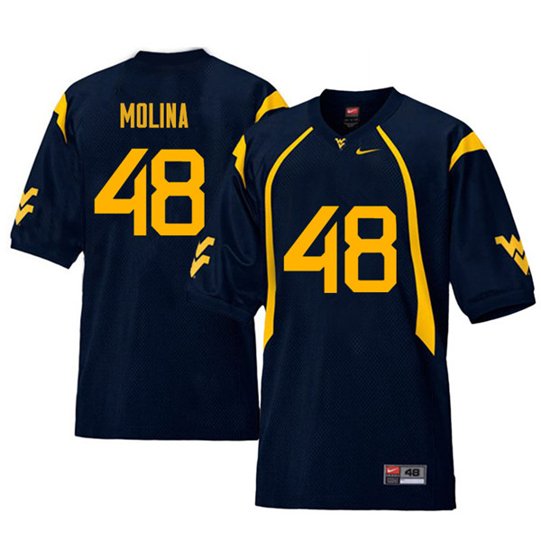 Men #48 Mike Molina West Virginia Mountaineers Retro College Football Jerseys Sale-Navy - Click Image to Close